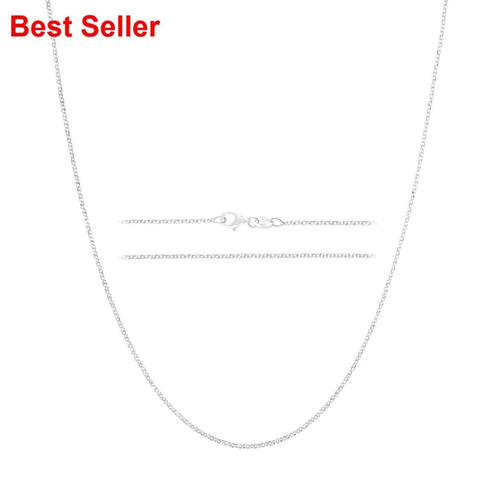 Sterling Silver Chain Necklace Thin Diamond Cut Cable Link Lobster Clasp